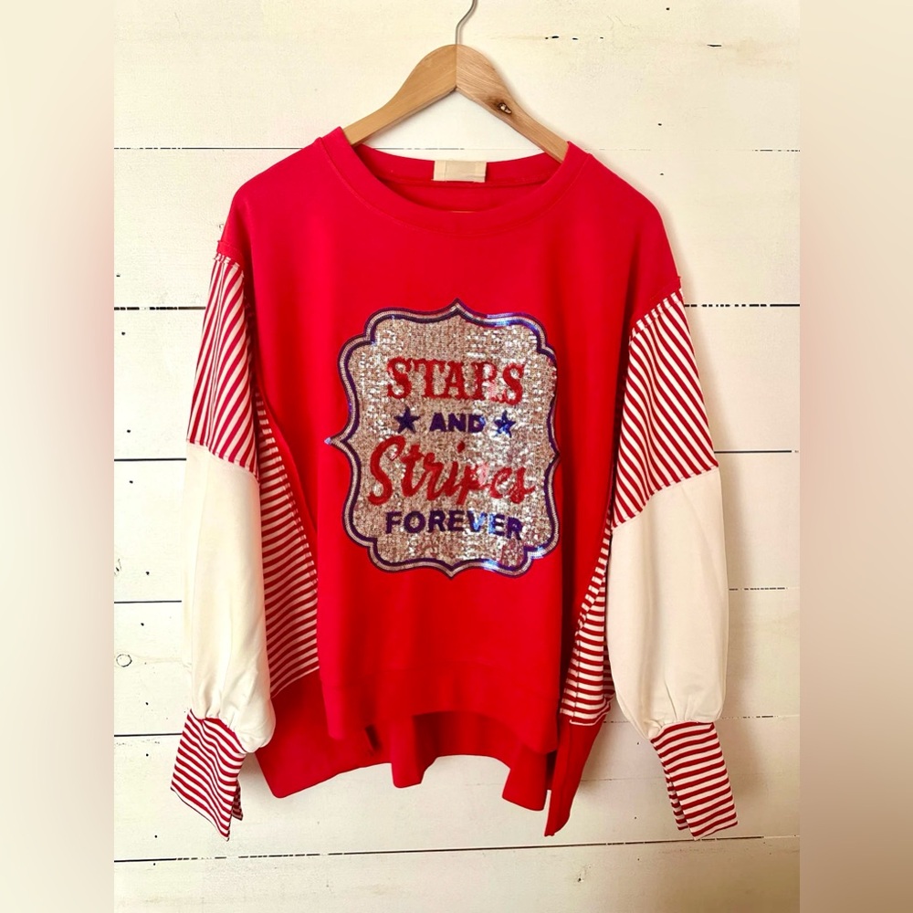 Fantastic Fawn Red Stars and Stripes Sweater